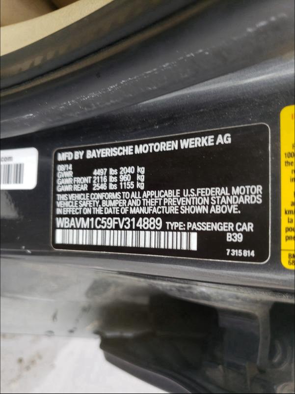 2015 BMW X1 SDRIVE2 WBAVM1C59FV314889