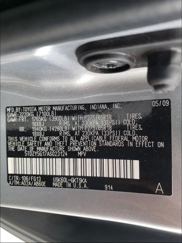 2010 TOYOTA SEQUOIA SR 5TDZY5G17AS023124