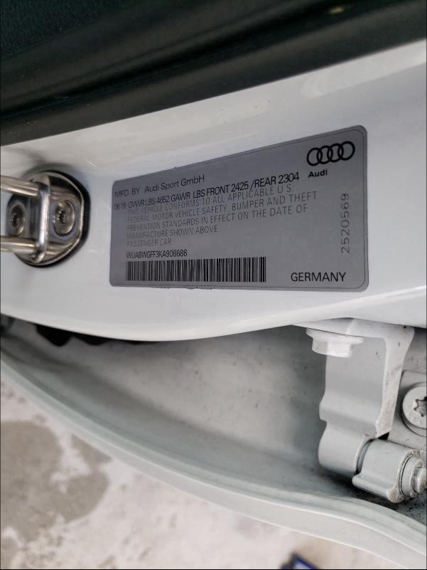 2019 AUDI RS3 WUABWGFF3KA906686