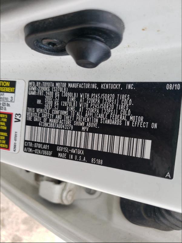 2010 TOYOTA VENZA 4T3BK3BB7AU043279