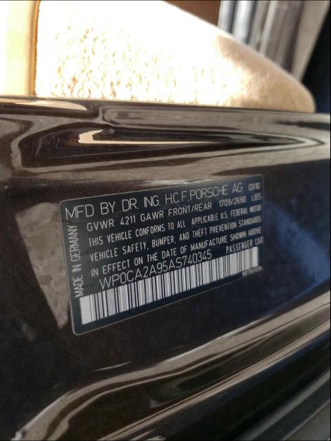 2010 PORSCHE 911 CARRER WP0CA2A95AS740345