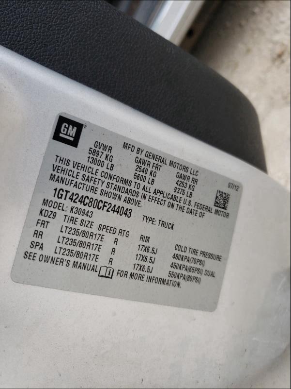 2012 GMC SIERRA K35 1GT424C80CF244043