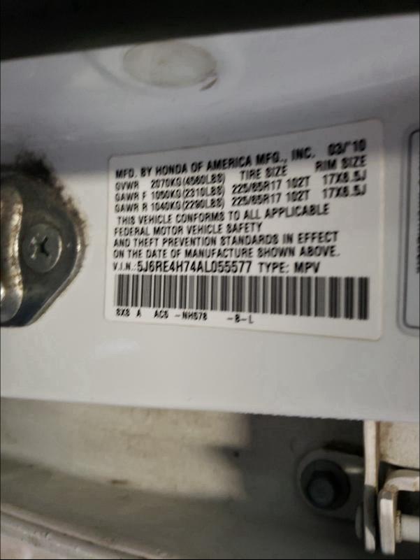 2010 HONDA CR-V 5J6RE4H74AL055577