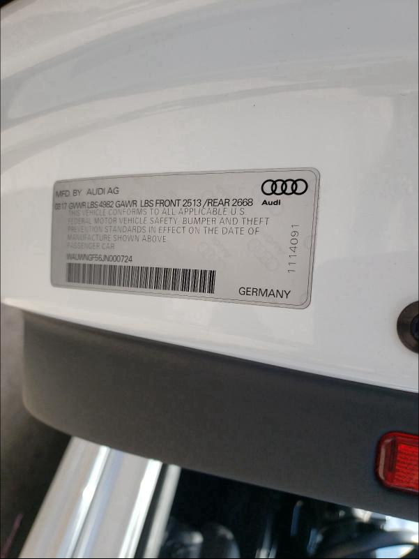 2018 AUDI A5 PREMIUM WAUWNGF56JN000724