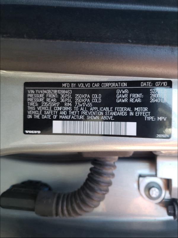 2011 VOLVO XC70 3.2 YV4940BZ9B1098463