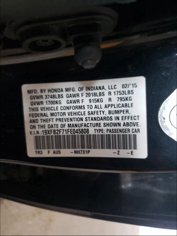 2015 HONDA CIVIC SE 19XFB2F71FE045808