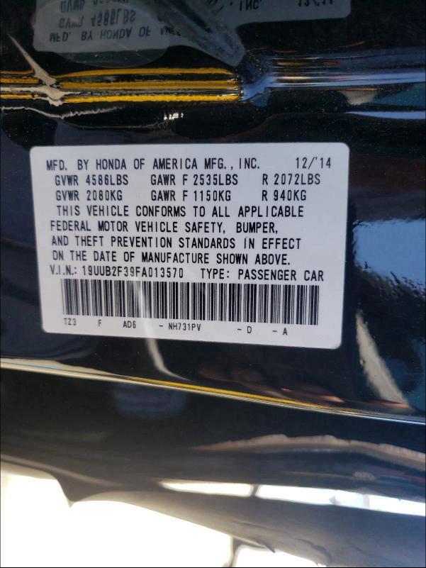 2015 ACURA TLX 19UUB2F39FA013570