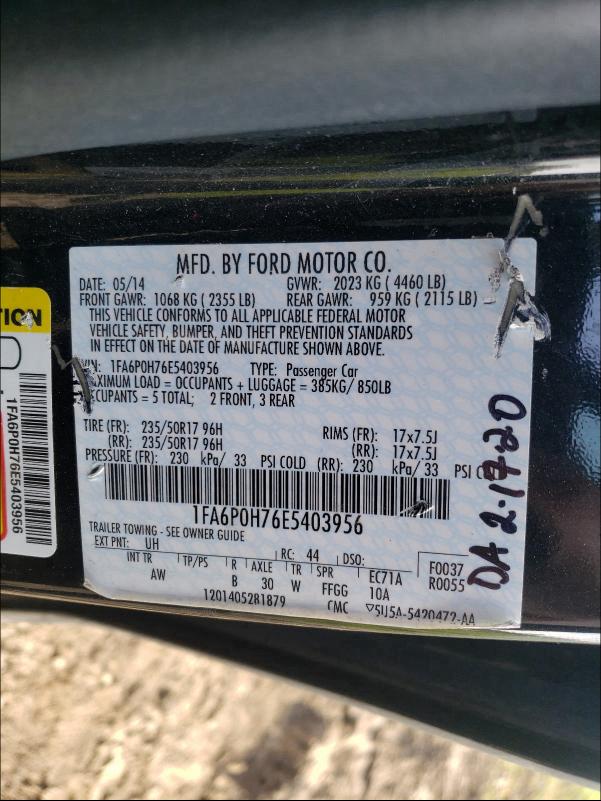 2014 FORD FUSION SE 1FA6P0H76E5403956