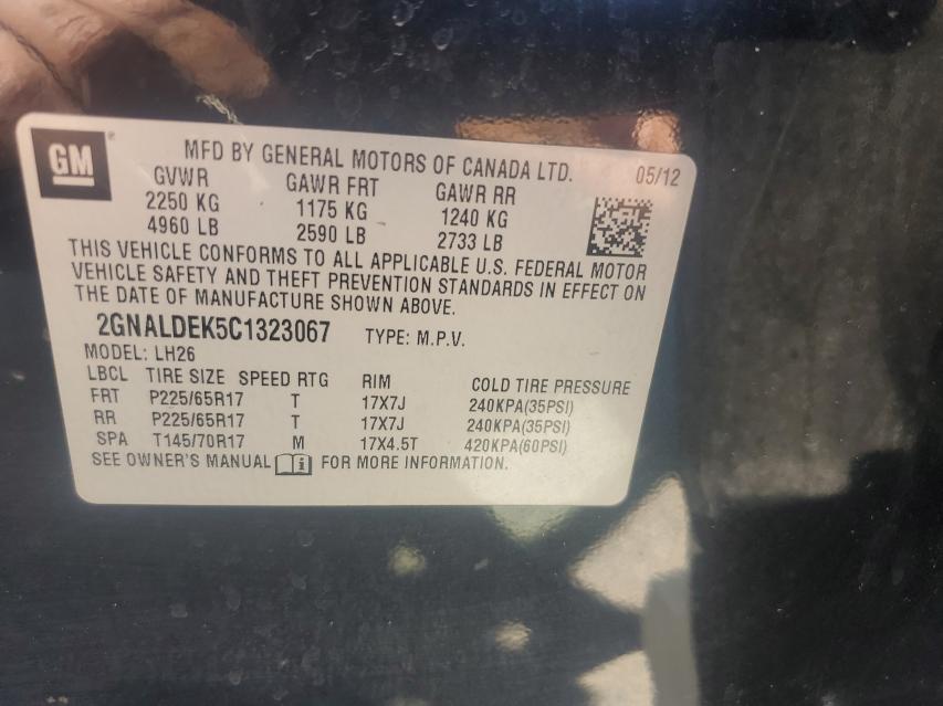 2012 CHEVROLET EQUINOX LT 2GNALDEK5C1323067