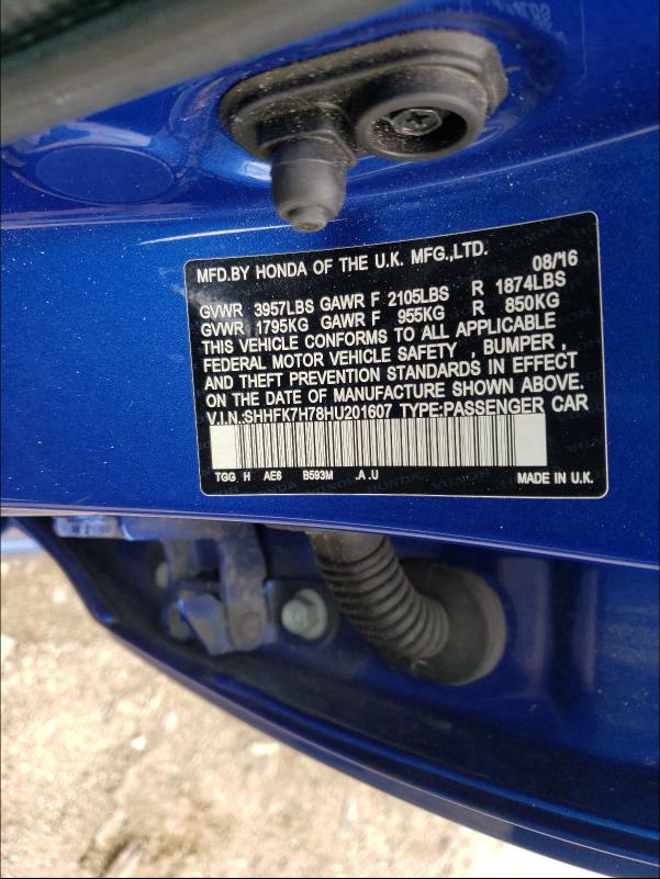 2017 HONDA CIVIC EXL SHHFK7H78HU201607