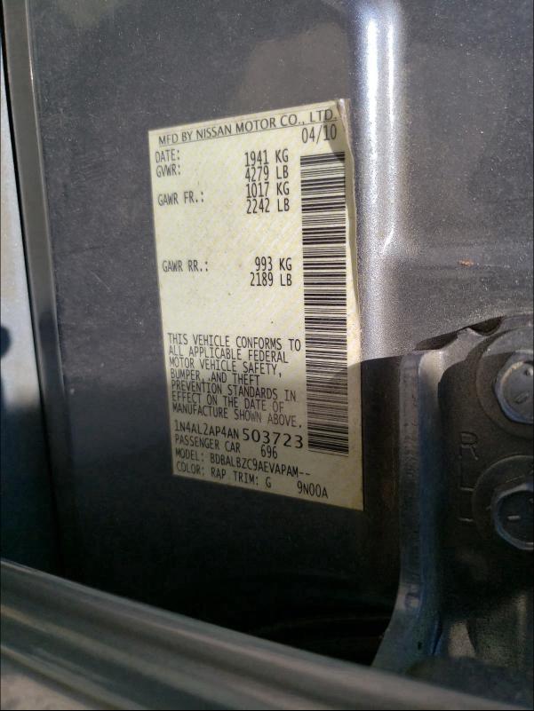 2010 NISSAN ALTIMA S 1N4AL2AP4AN503723