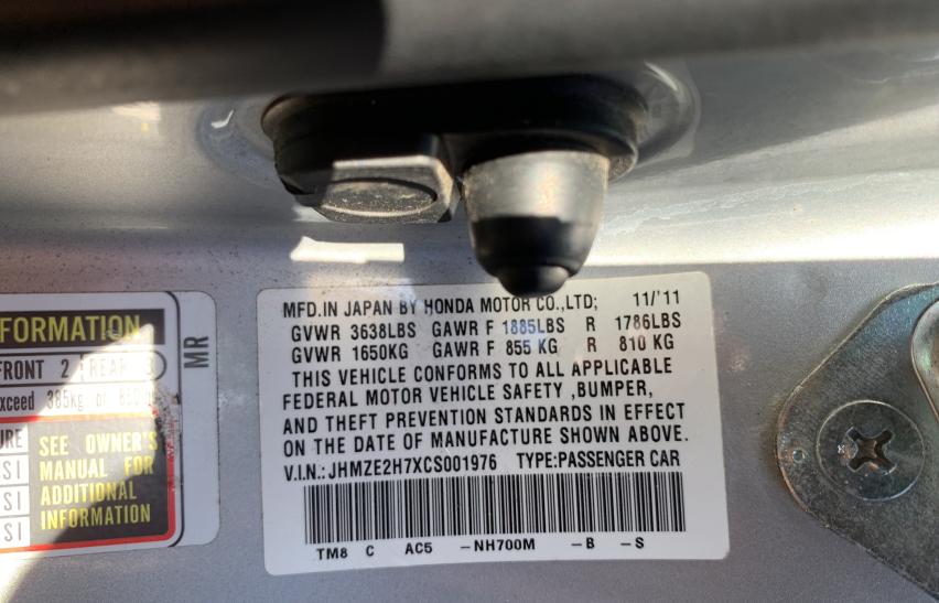 2012 HONDA INSIGHT EX JHMZE2H7XCS001976