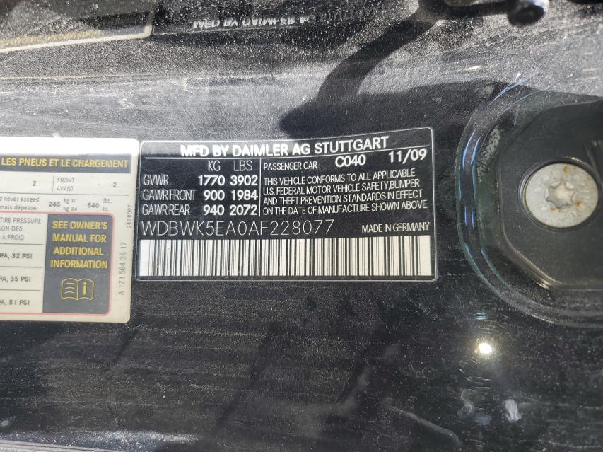 2010 MERCEDES-BENZ SLK 300 WDBWK5EA0AF228077