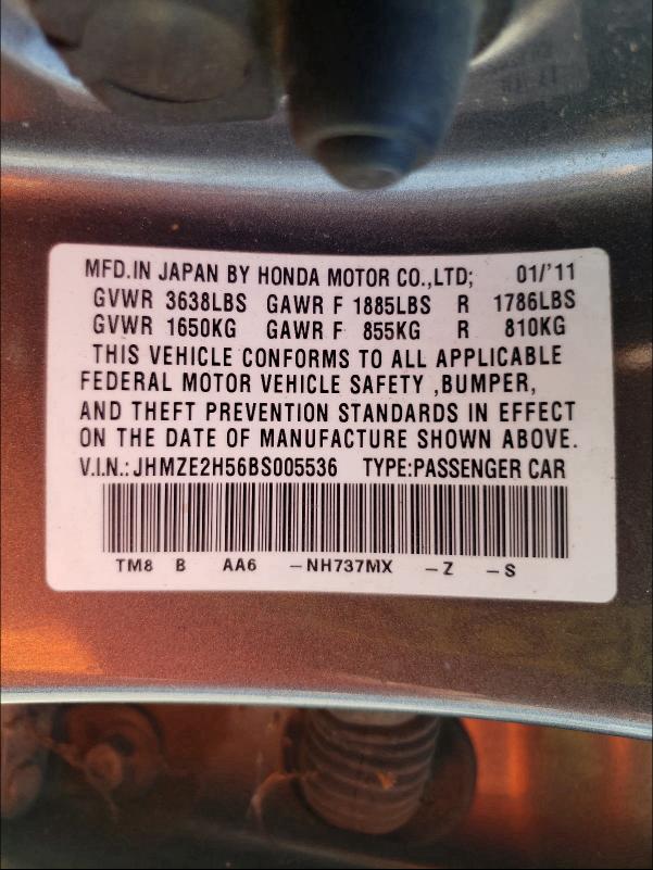 2011 HONDA INSIGHT LX JHMZE2H56BS005536