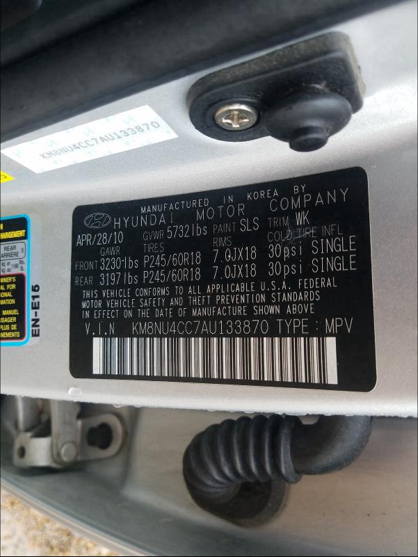 2010 HYUNDAI VERACRUZ G KM8NU4CC7AU133870