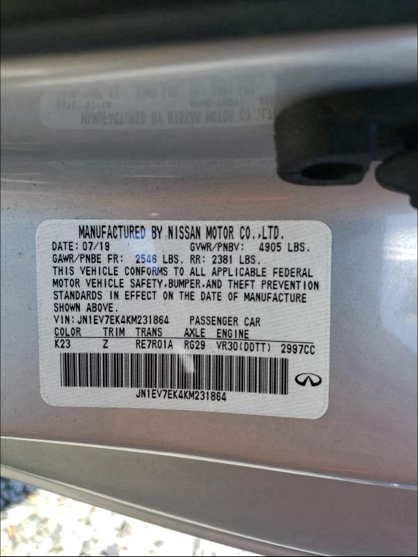 2019 INFINITI Q60 PURE JN1EV7EK4KM231864