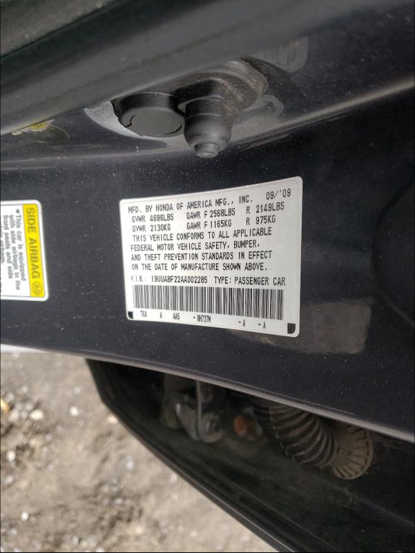 2010 ACURA TL 19UUA8F22AA002285
