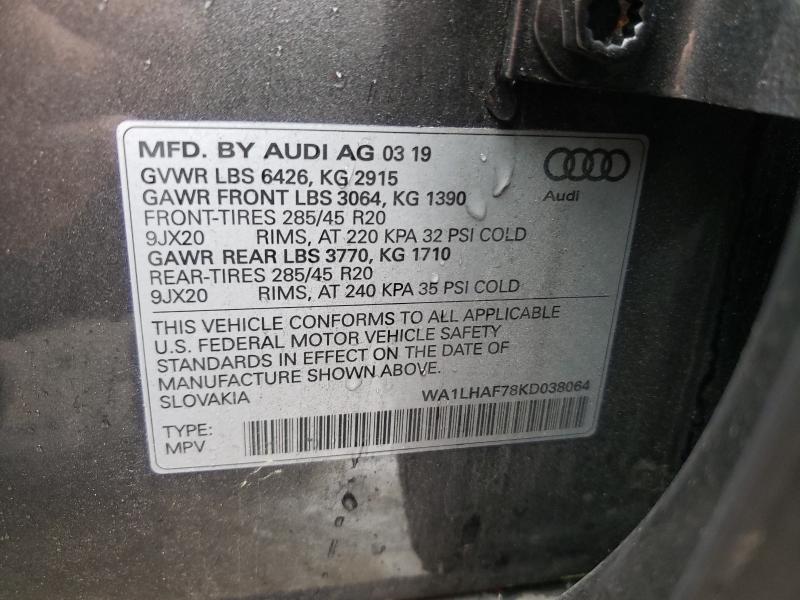 VIN WA1LHAF78KD038064 2019 Audi Q7, Premium Plus no.10