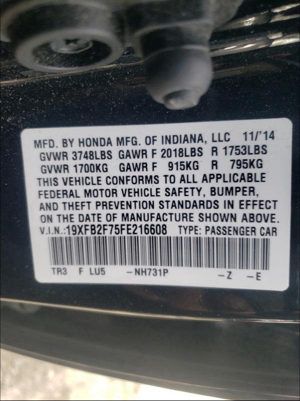 2015 HONDA CIVIC SE 19XFB2F75FE216608