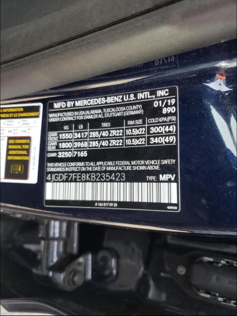 2019 MERCEDES-BENZ GLS 63 AMG 4JGDF7FE8KB235423