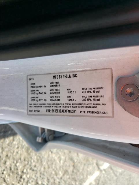 2019 TESLA MODEL 3 5YJ3E1EAXKF485371