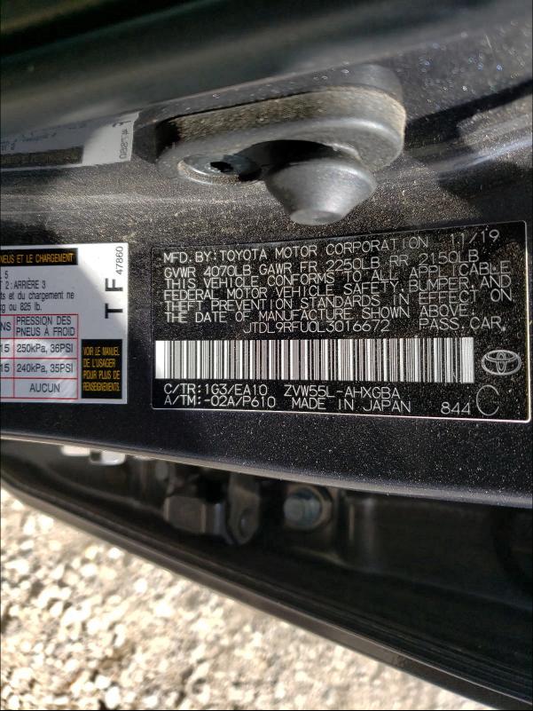 2020 TOYOTA PRIUS LE JTDL9RFU0L3016672