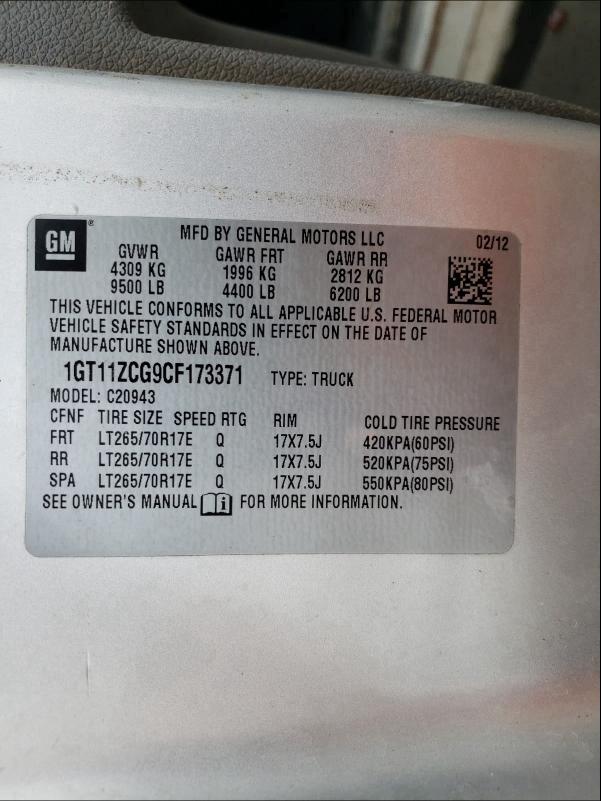 2012 GMC SIERRA C25 1GT11ZCG9CF173371