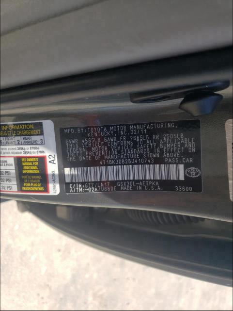 2011 TOYOTA AVALON BAS 4T1BK3DB2BU410743