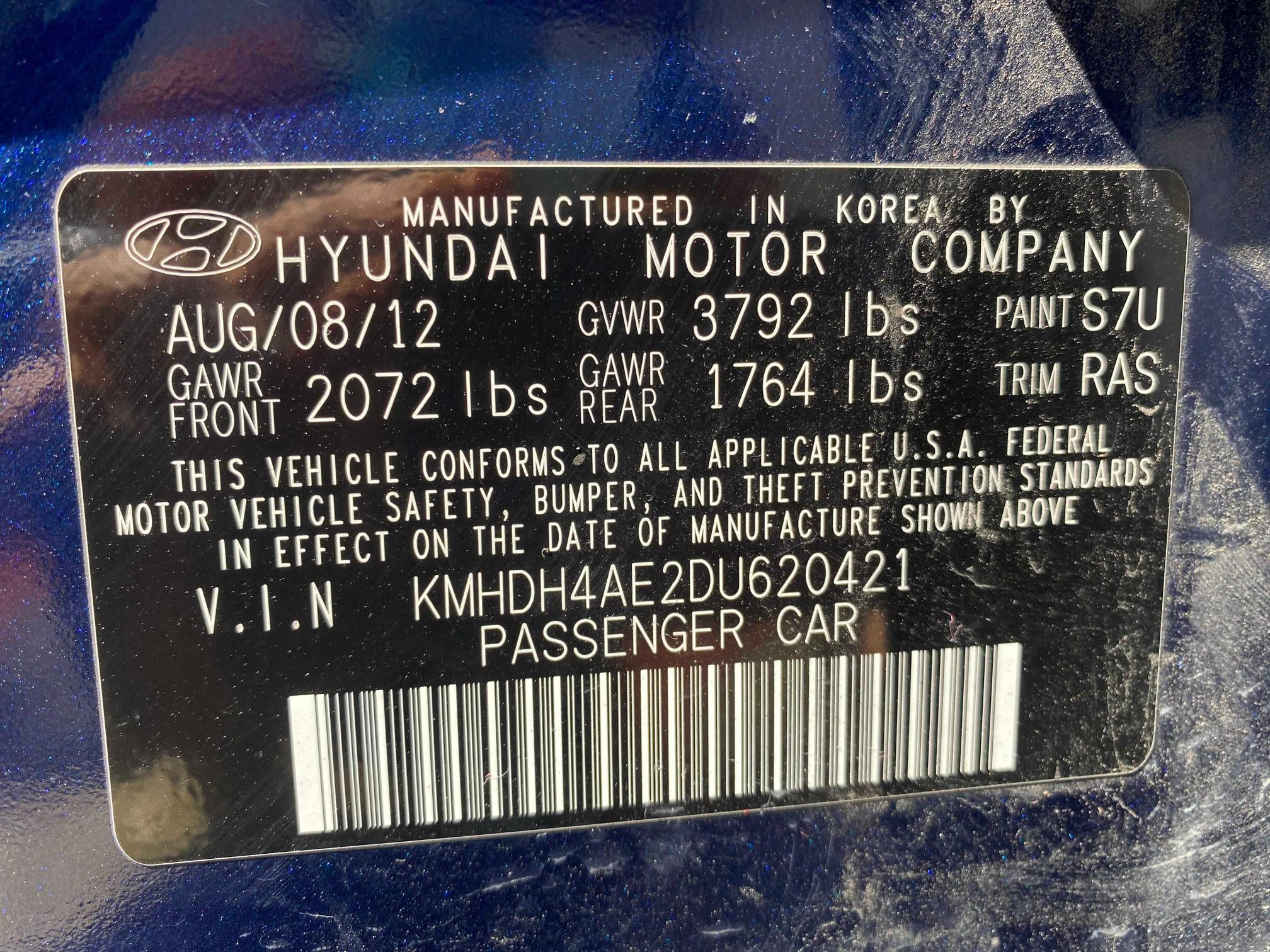 2013 HYUNDAI ELANTRA GL KMHDH4AE2DU620421