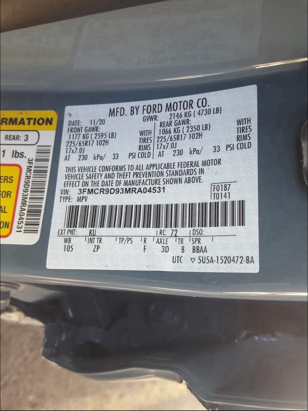 2021 FORD BRONCO SPO 3FMCR9D93MRA04531