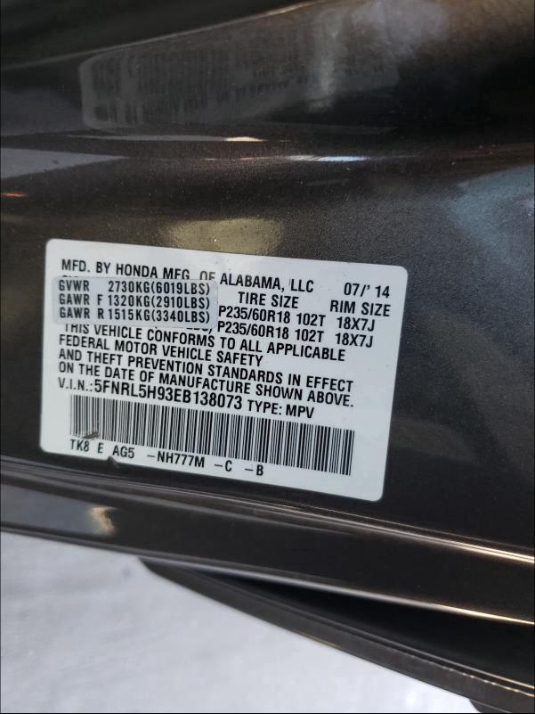 2014 HONDA ODYSSEY TO 5FNRL5H93EB138073