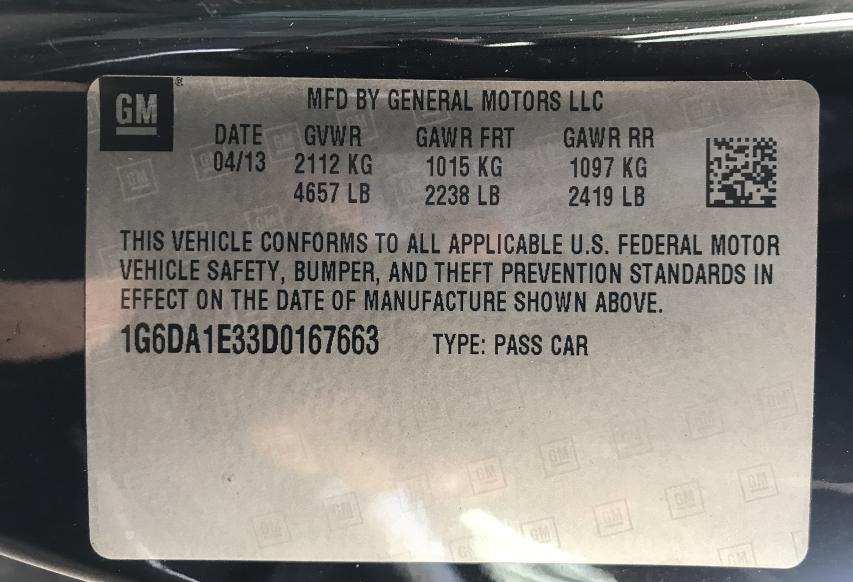 2013 CADILLAC CTS 1G6DA1E33D0167663