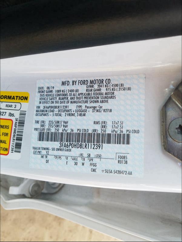 2020 FORD FUSION SE 3FA6P0HD8LR112391