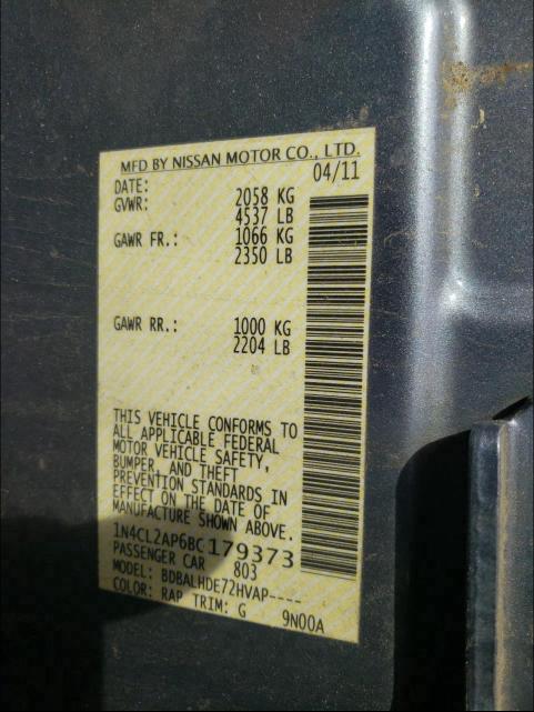2011 NISSAN ALTIMA HYB 1N4CL2AP6BC179373