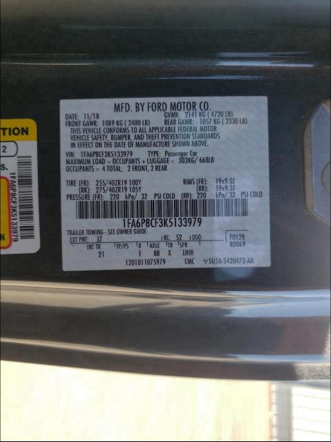 2019 FORD MUSTANG GT 1FA6P8CF3K5133979