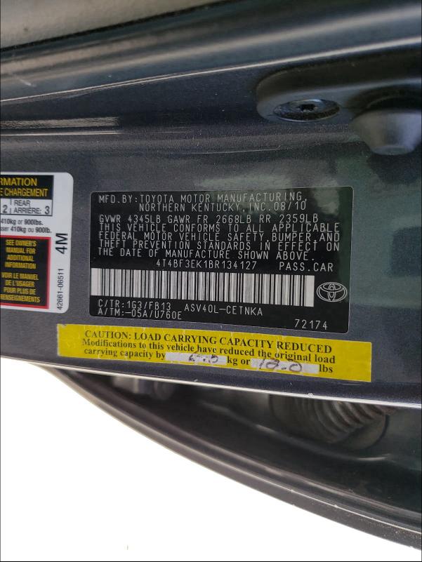 2011 TOYOTA CAMRY BASE 4T4BF3EK1BR134127