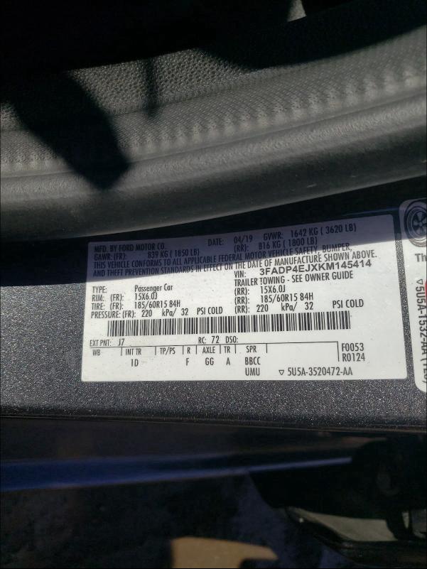 2019 FORD FIESTA SE 3FADP4EJXKM145414