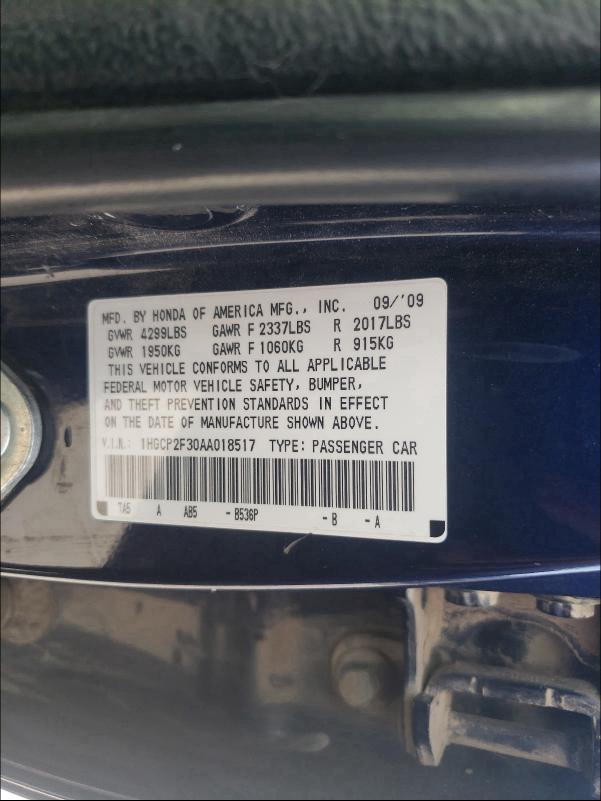 2010 HONDA ACCORD LX 1HGCP2F30AA018517