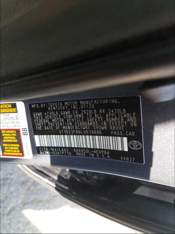 2020 TOYOTA AVALON LIM 4T1D21FB6LU019686