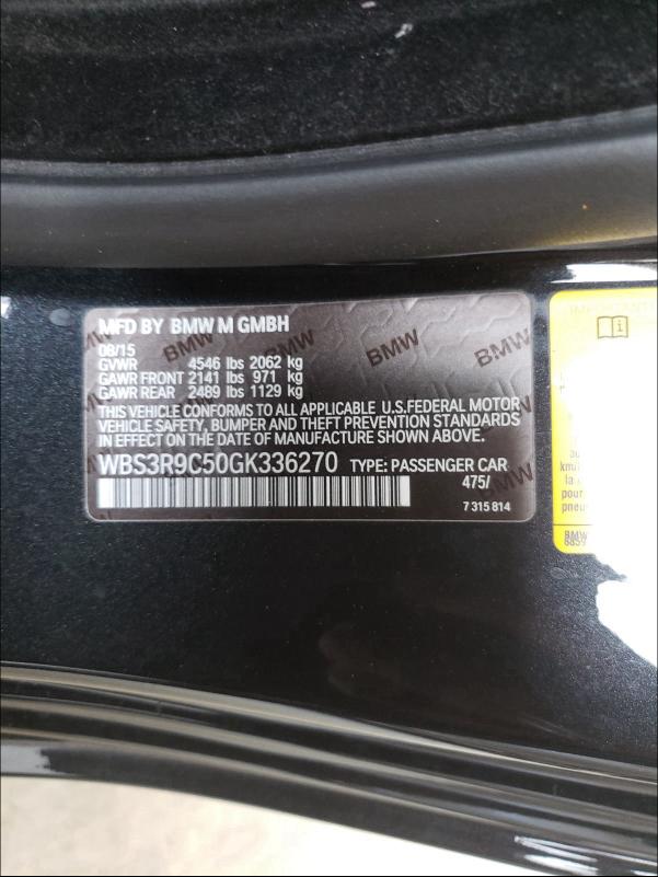 2016 BMW M4 WBS3R9C50GK336270