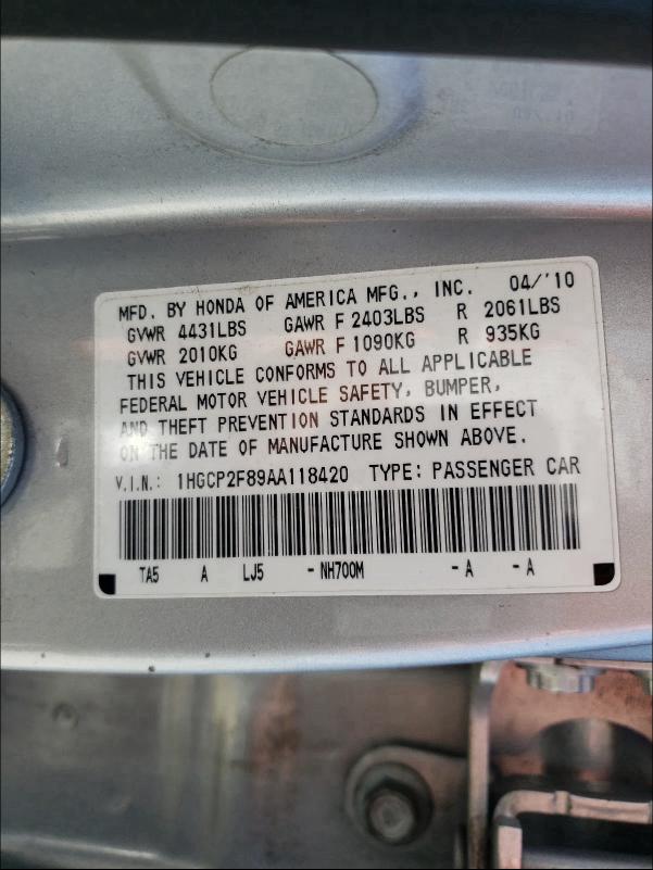 2010 HONDA ACCORD EXL 1HGCP2F89AA118420