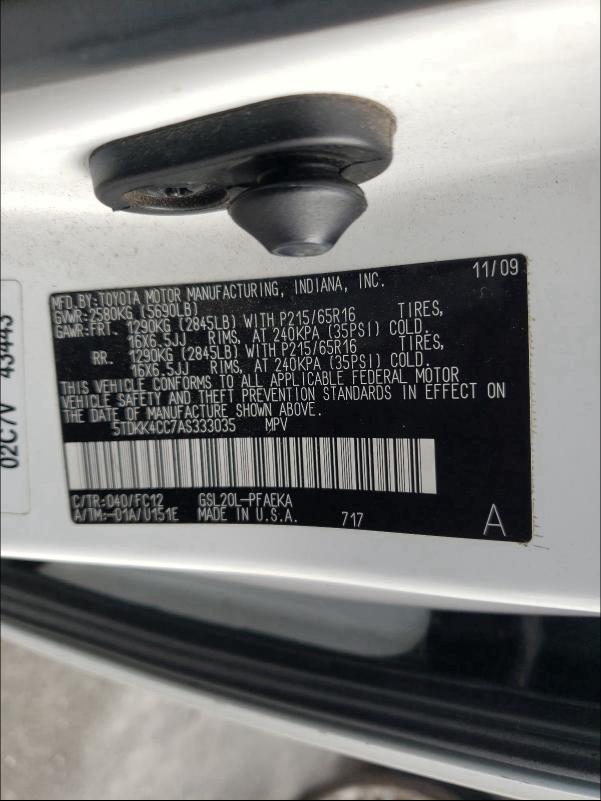 2010 TOYOTA SIENNA CE 5TDKK4CC7AS333035
