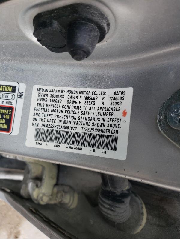 2010 HONDA INSIGHT EX JHMZE2H76AS001972