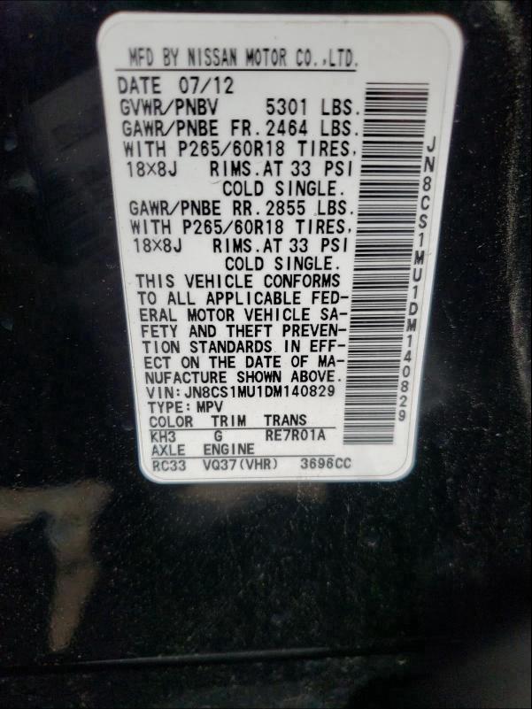 2013 INFINITI FX37 JN8CS1MU1DM140829