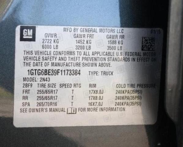 2015 GMC CANYON SLE 1GTG6BE39F1173384