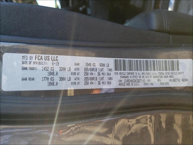 2019 DODGE DURANGO SX 1C4RDHAG3KC827143