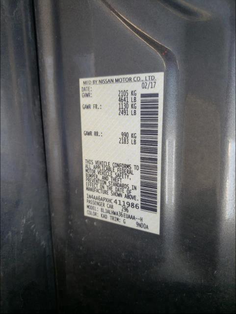 2017 NISSAN MAXIMA 1N4AA6APXHC411986
