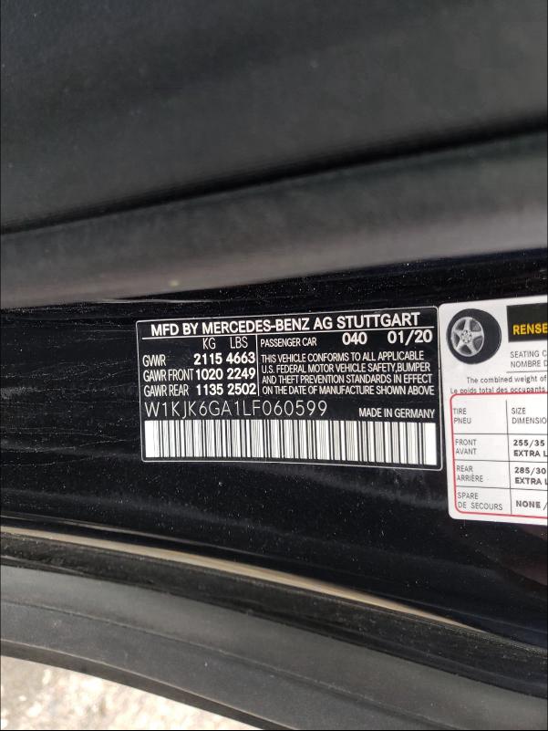 2020 MERCEDES-BENZ SL 450 W1KJK6GA1LF060599