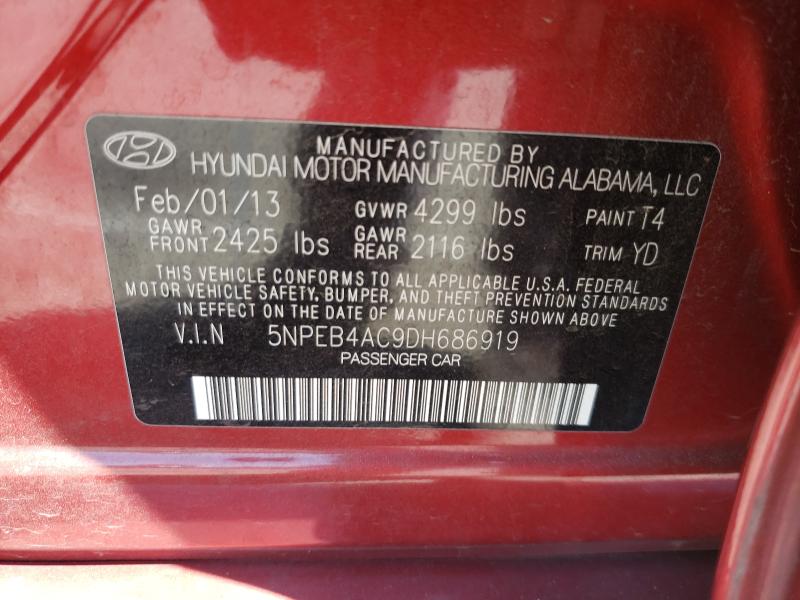 2013 HYUNDAI SONATA GLS 5NPEB4AC9DH686919