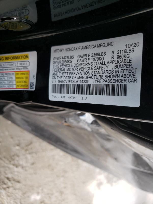 2020 HONDA ACCORD SPO 1HGCV1F3XLA154236